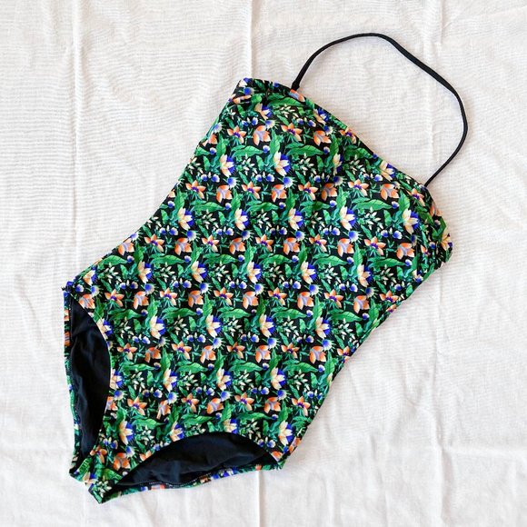 J. Crew Swim J Crew Green Floral One Piece Bathing Suit Poshmark